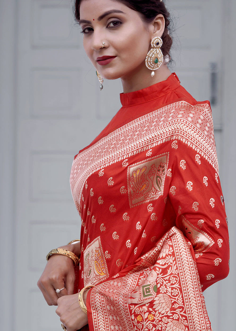 Buy MySilkLove Persian Red Banarasi Saree Online