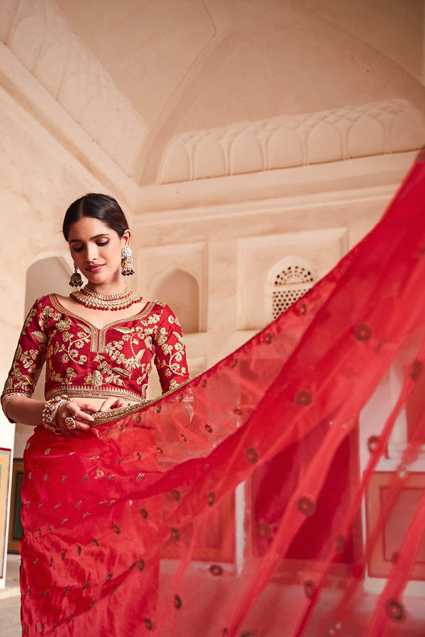 Buy MySilkLove Pearl Red Organza Saree Online
