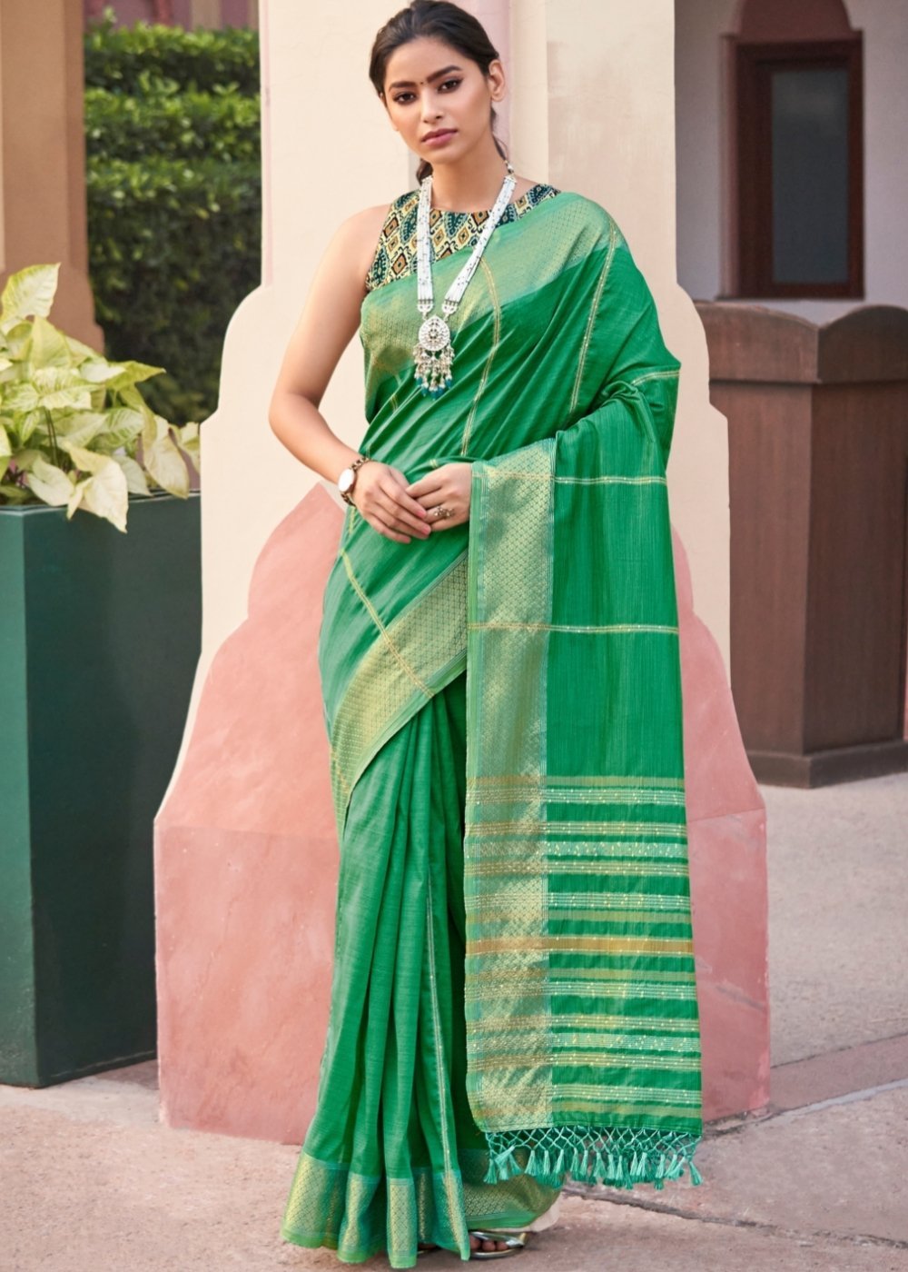 Buy MySilkLove Chateau Green Zari Woven South Silk Saree Online