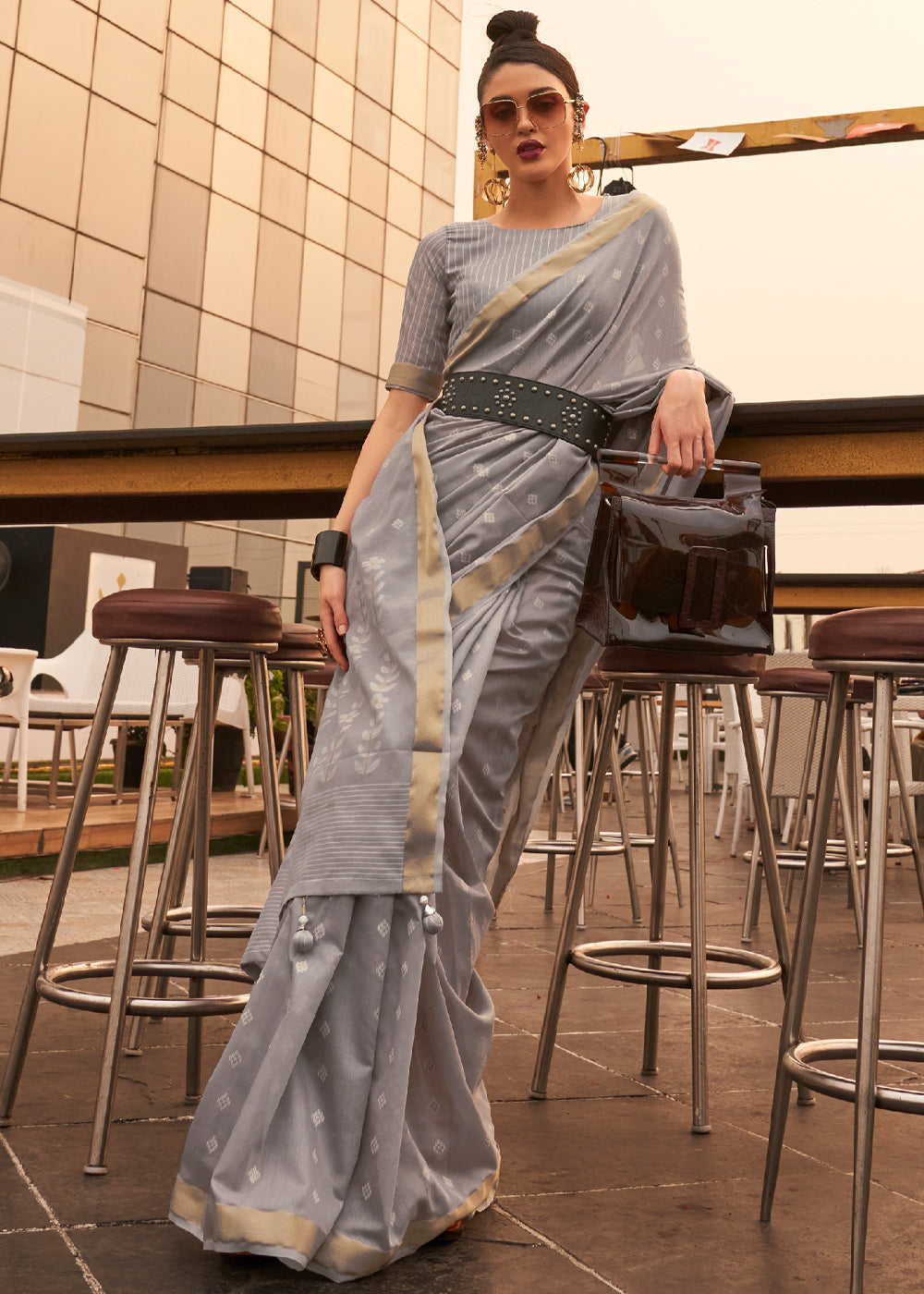Buy MySilkLove Spicy Grey Zari Woven Banarasi Cotton Saree Online