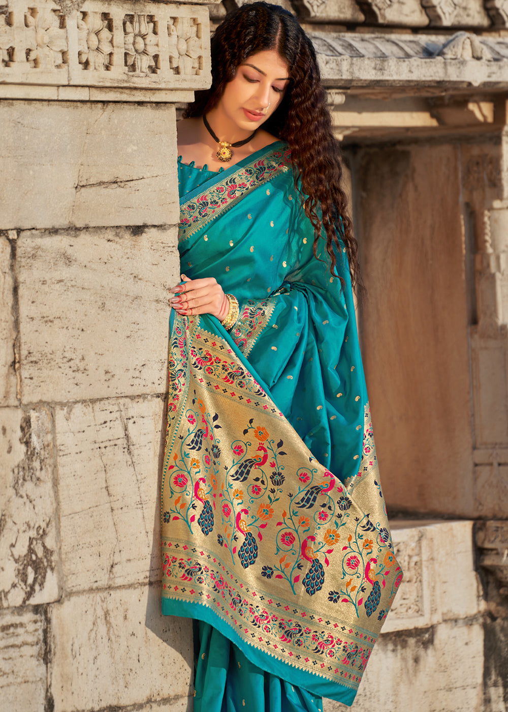 Buy MySilkLove Downy Sky Blue Zari Woven Paithani Saree Online