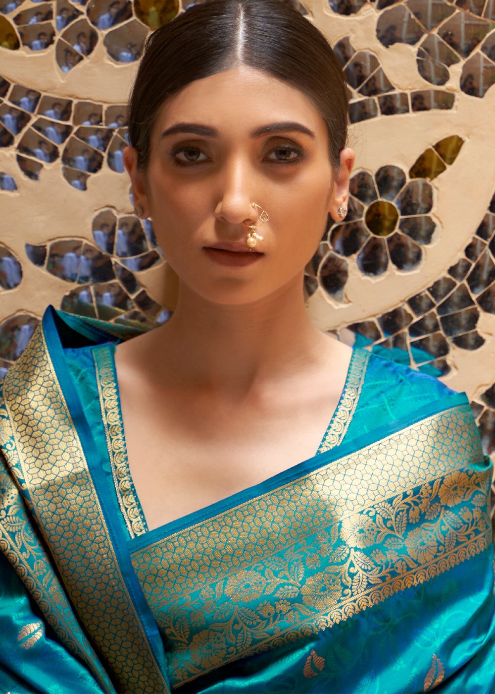 Buy MySilkLove Boston Blue Zari Woven Kanjivaram Saree Online