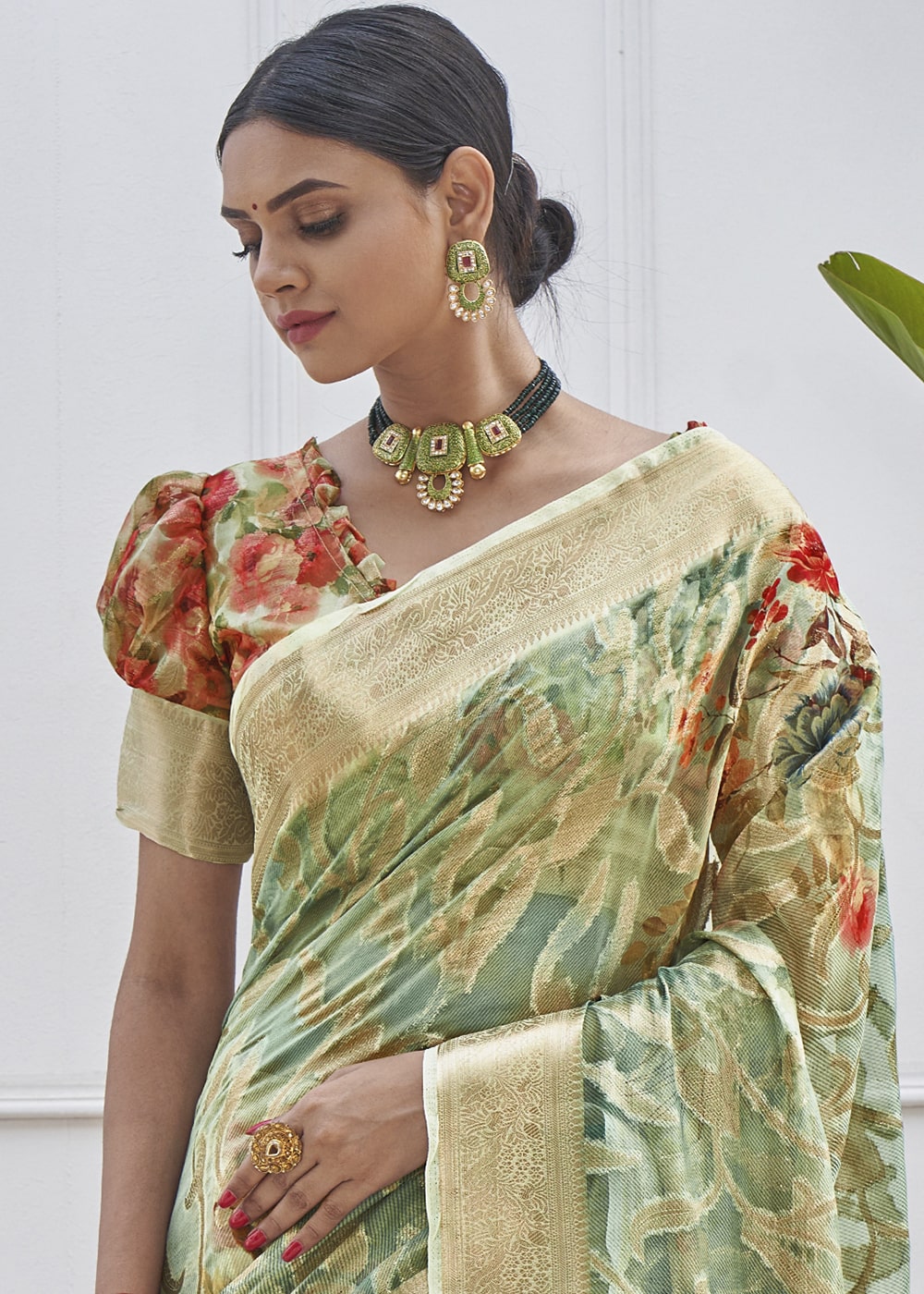 Buy MySilkLove Hillary Green Digital Printed Organza Silk Saree Online