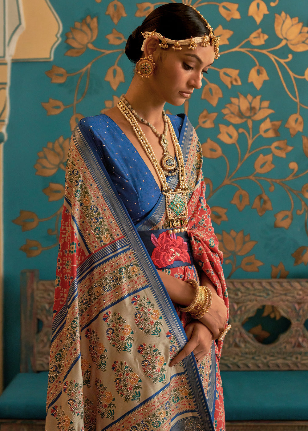 Buy MySilkLove Cinnabar Red and Blue Woven Patola Silk Saree Online