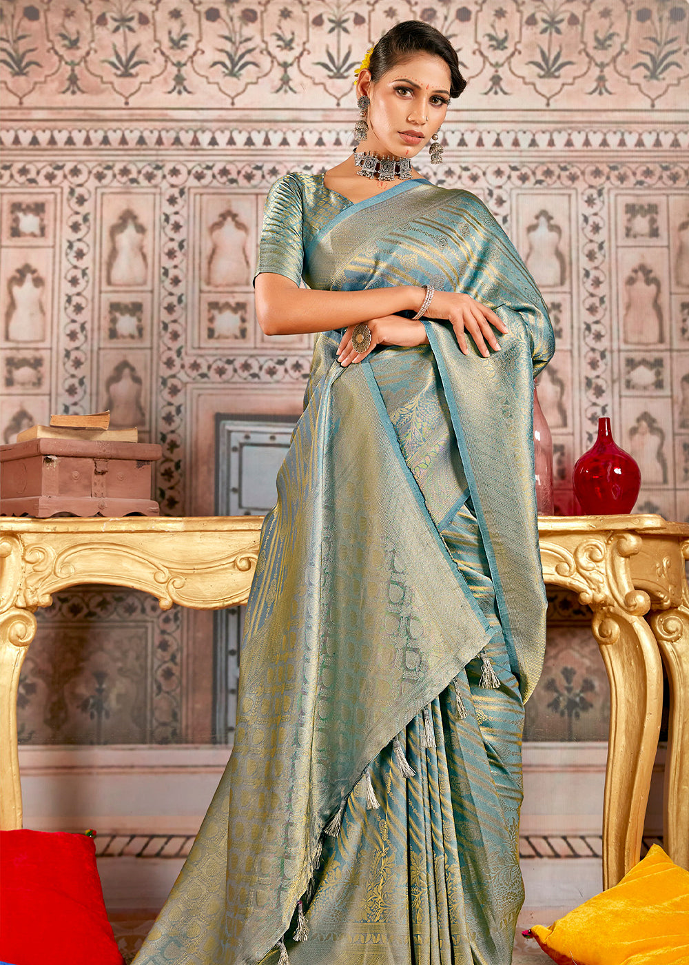 Buy MySilkLove Gothic Blue South Silk Saree Online