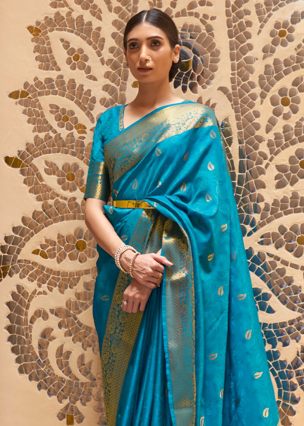 Buy MySilkLove Boston Blue Zari Woven Kanjivaram Saree Online