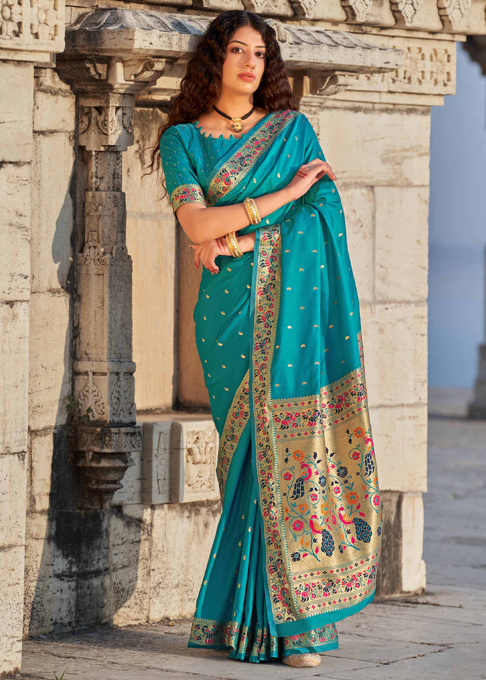 Buy MySilkLove Downy Sky Blue Zari Woven Paithani Saree Online