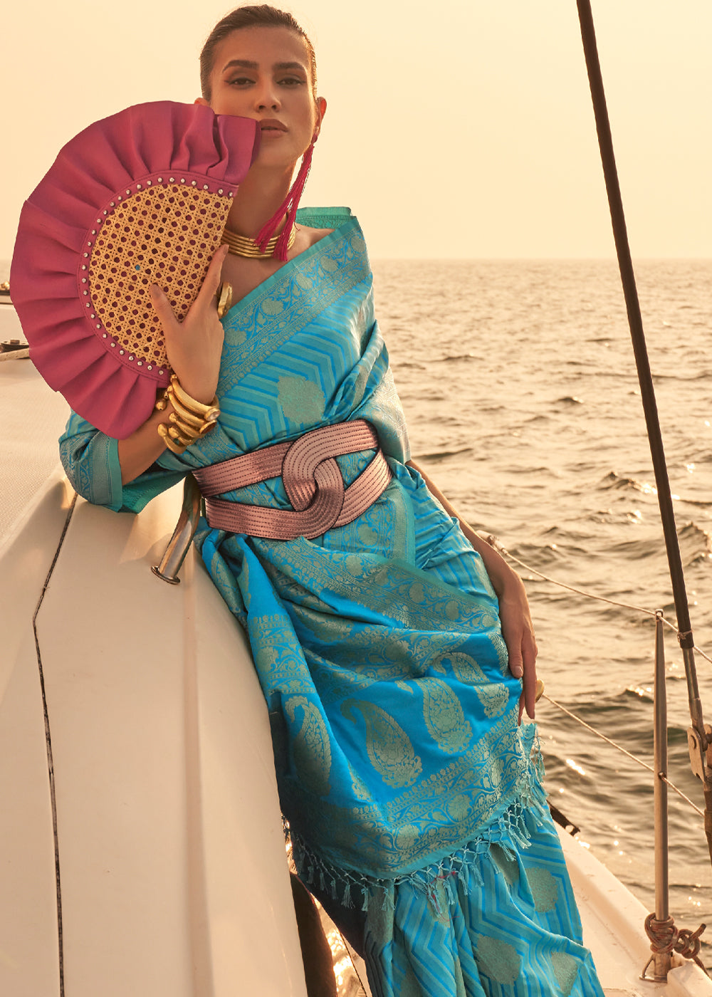 Buy MySilkLove Paradiso Blue Dual Tone Banarasi Satin Silk Saree Online