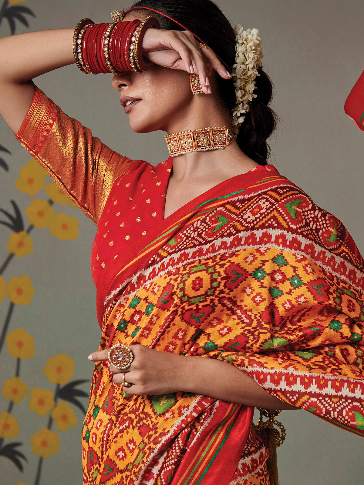 Buy MySilkLove Bush Yellow and Orange Printed Patola Silk Saree Online