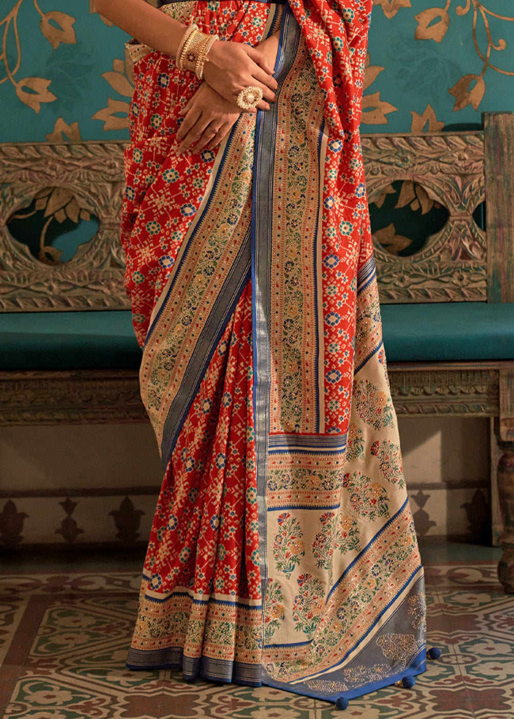 Buy MySilkLove Cinnabar Red and Blue Woven Patola Silk Saree Online