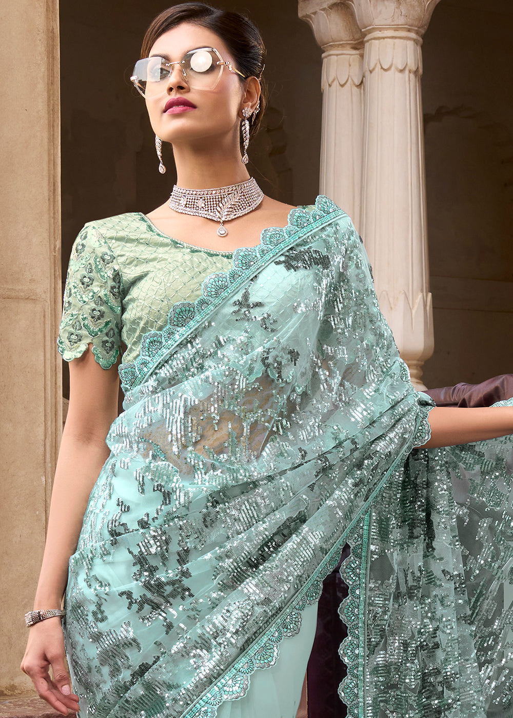 Buy MySilkLove Cascade Blue Designer Silk Saree Online