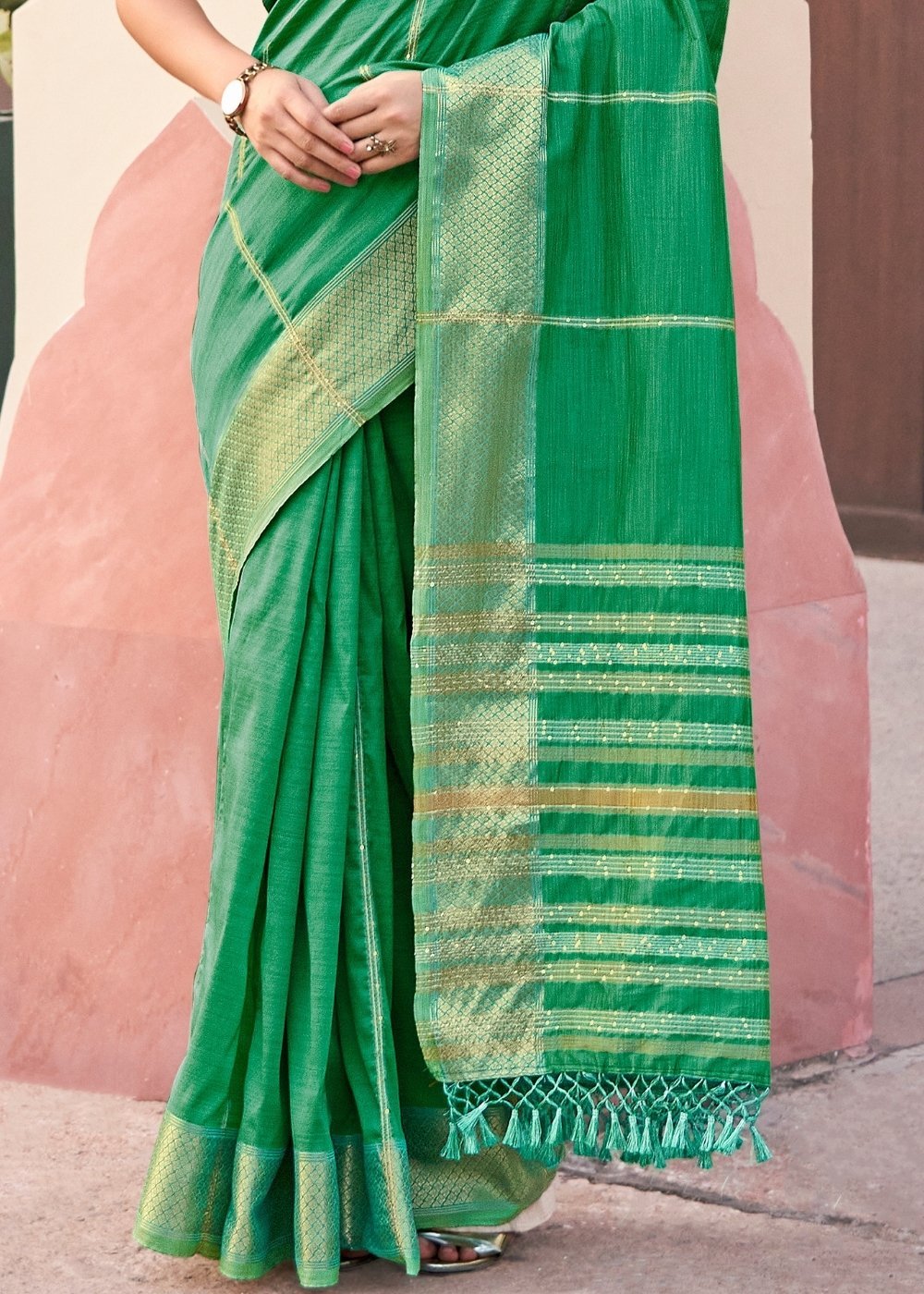 Buy MySilkLove Chateau Green Zari Woven South Silk Saree Online