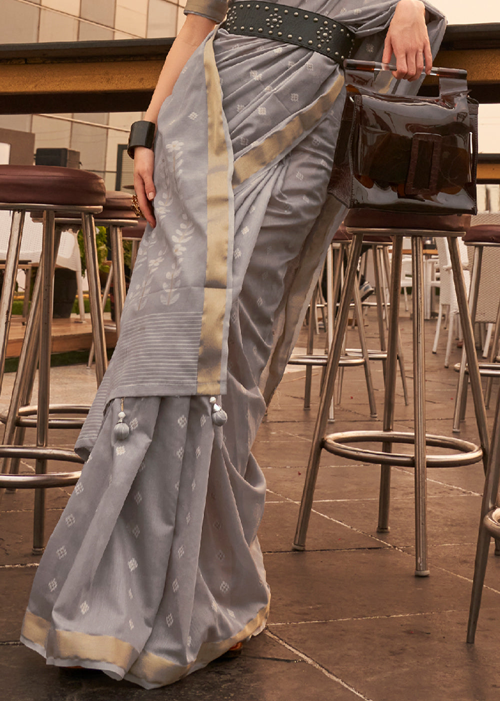 Buy MySilkLove Spicy Grey Zari Woven Banarasi Cotton Saree Online