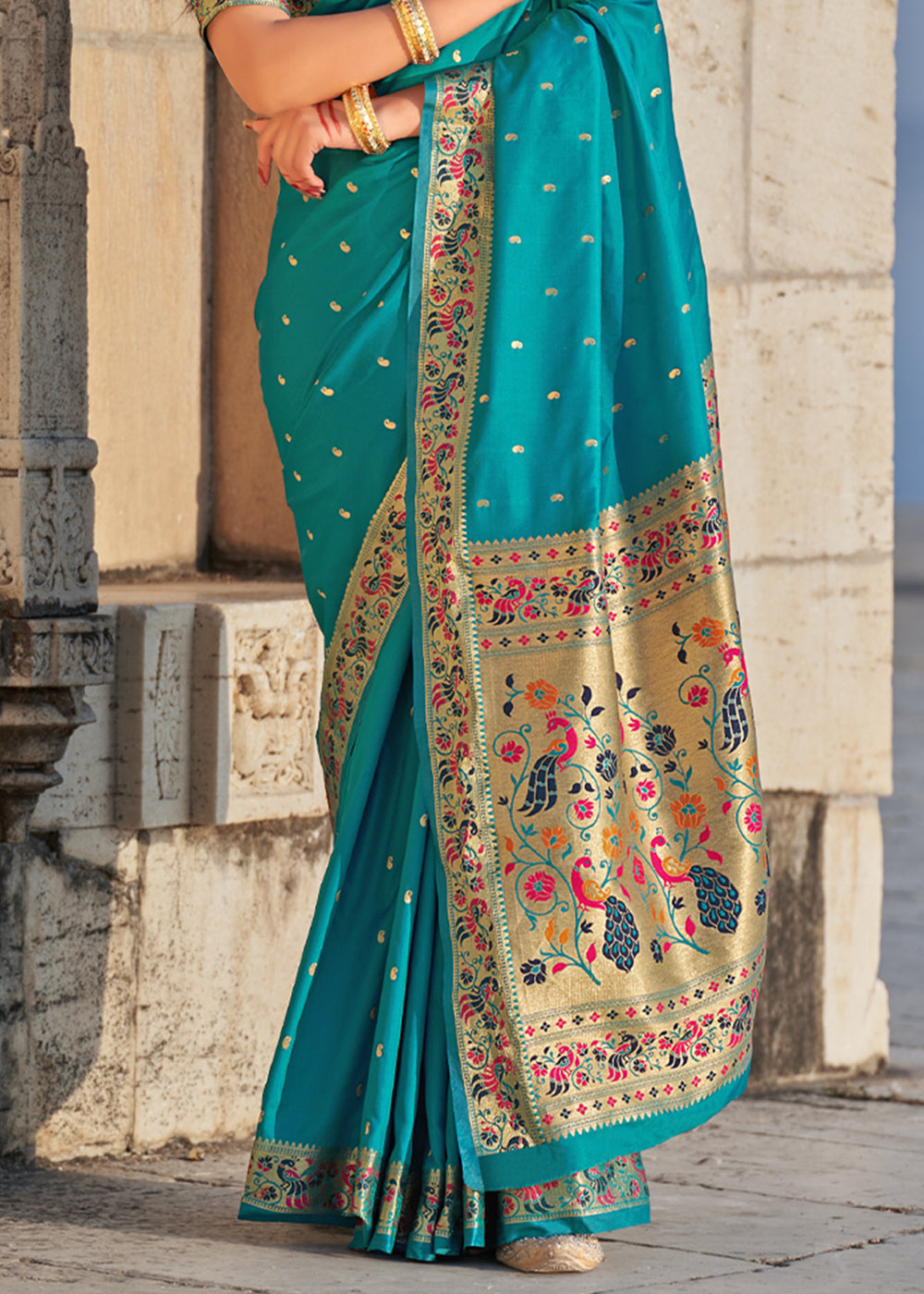 Buy MySilkLove Downy Sky Blue Zari Woven Paithani Saree Online