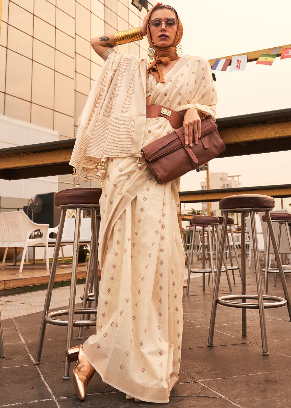 Buy MySilkLove Sandy White Zari Woven Banarasi Cotton Saree Online