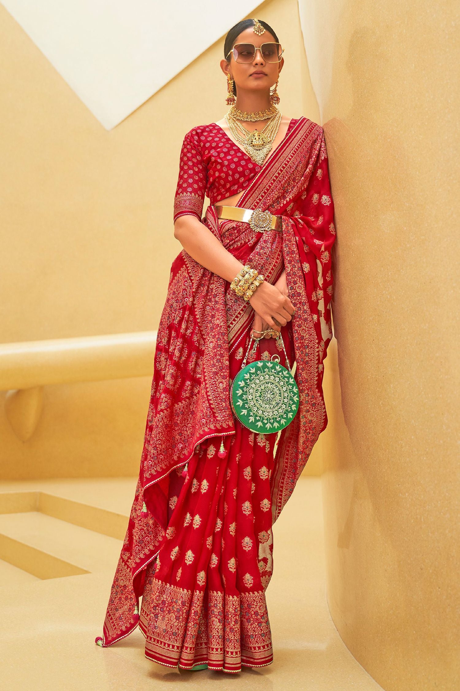 Buy MySilkLove Thunderbird Red Zari Woven Brasso Organza Saree Online