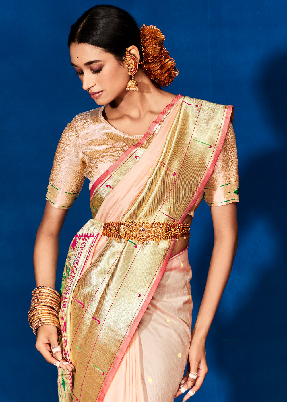 Buy MySilkLove Plum Peach Woven Paithani Silk Saree Online