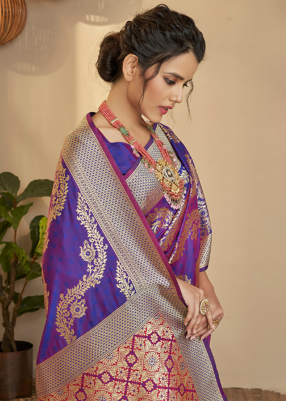 Buy MySilkLove Cyber Grape Purple Zari Woven Banarasi Saree Online