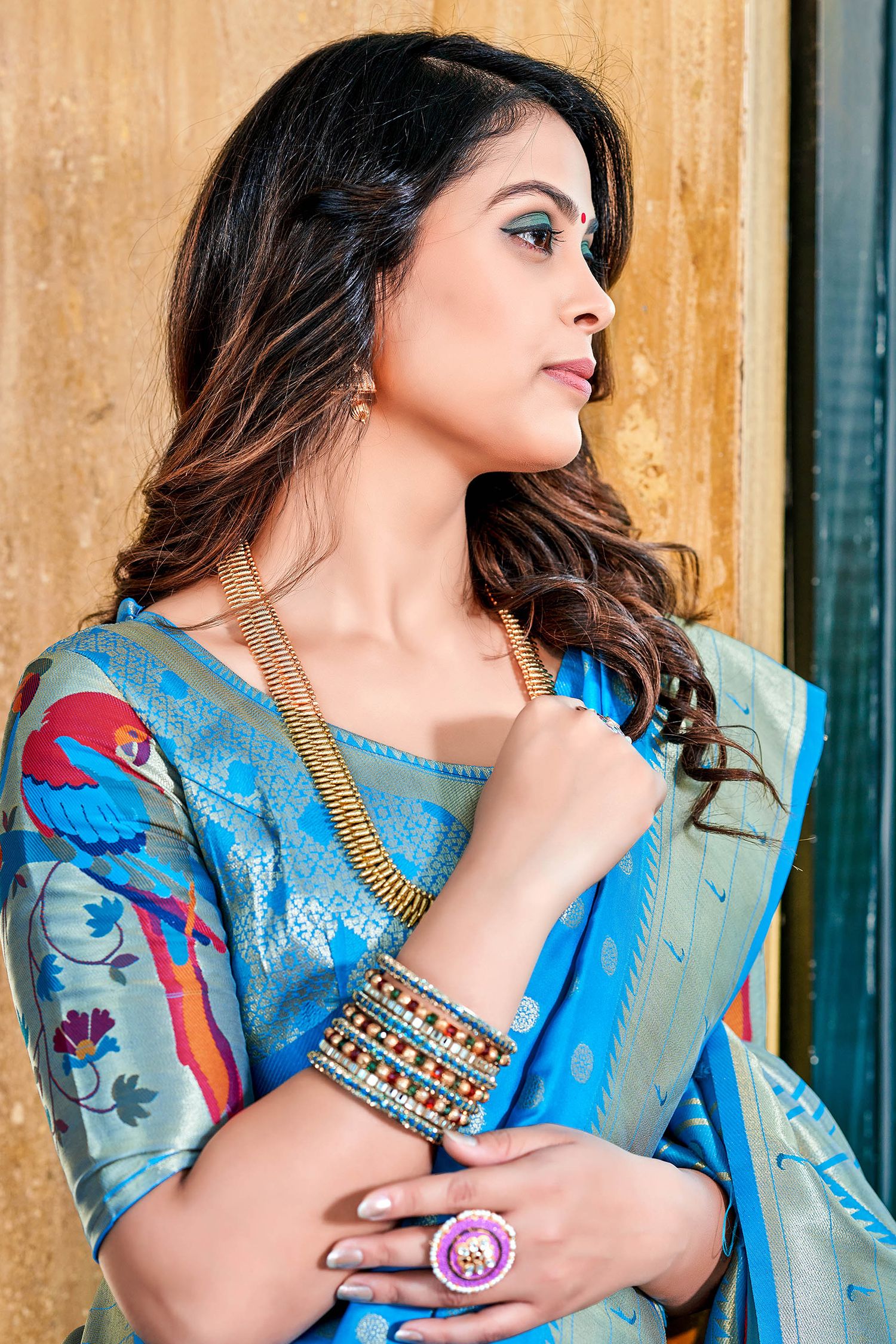 Buy MySilkLove Aqua Pearl Blue Woven Paithani Silk Saree Online