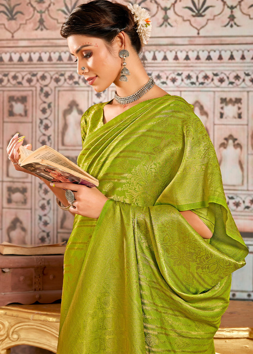 Buy MySilkLove Citron Green South Silk Saree Online