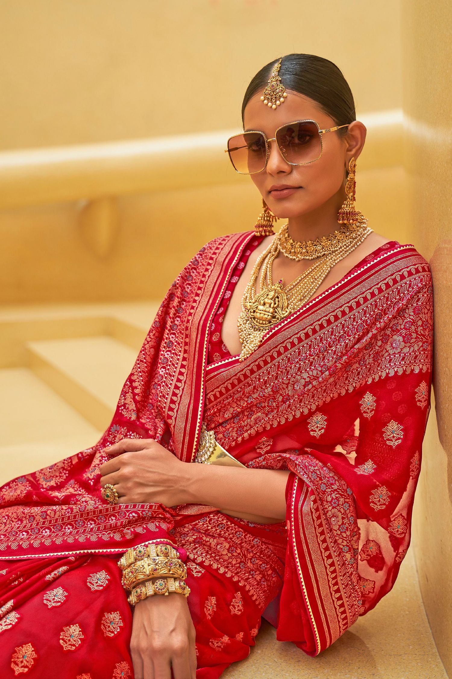 Buy MySilkLove Thunderbird Red Zari Woven Brasso Organza Saree Online