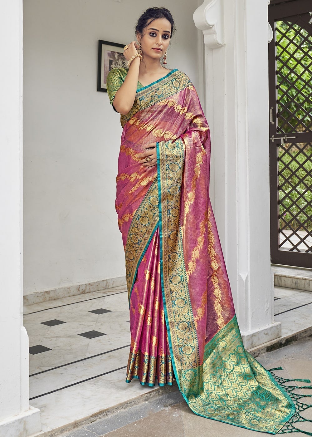 Buy MySilkLove Blush Pink Zari Woven Organza Tissue Silk Saree Online