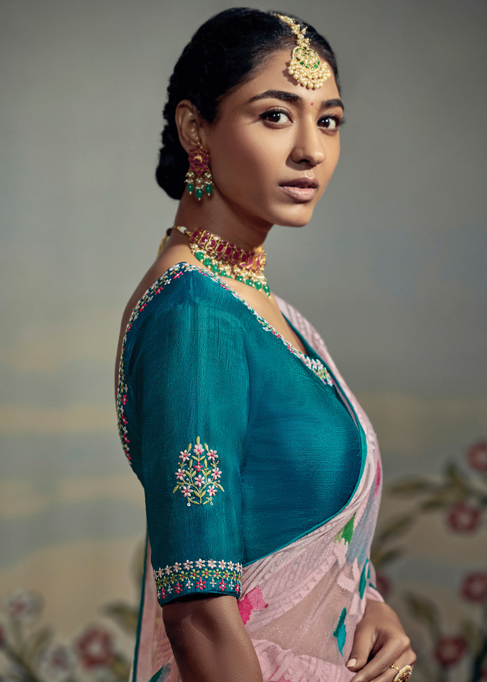 Buy MySilkLove Cavern Pink and Blue Woven Soft Silk Saree with Embroidered Blouse Online