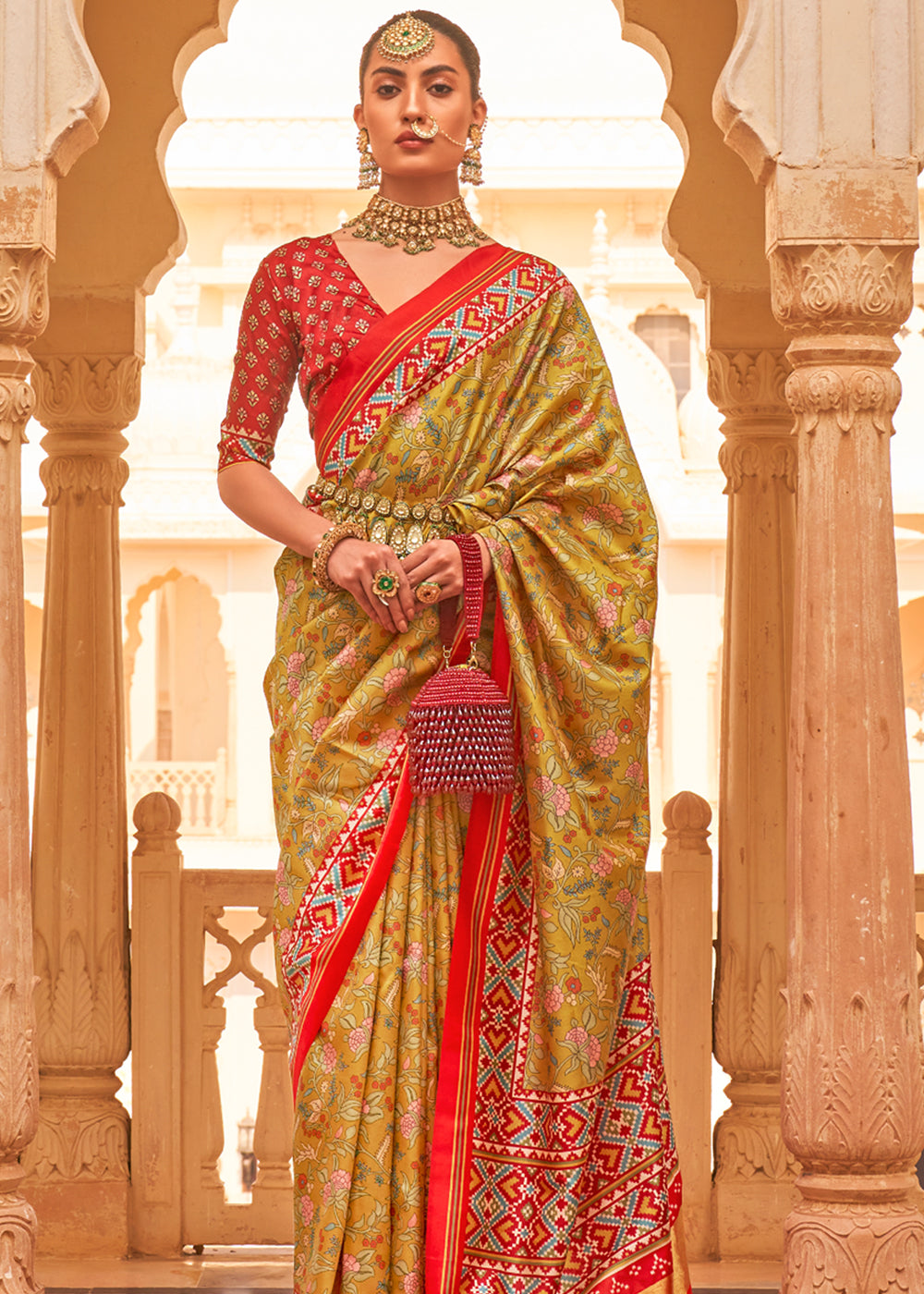 Buy MySilkLove Tussock Green Printed Patola Tussar Saree Online