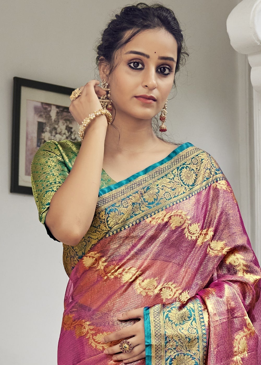Buy MySilkLove Blush Pink Zari Woven Organza Tissue Silk Saree Online