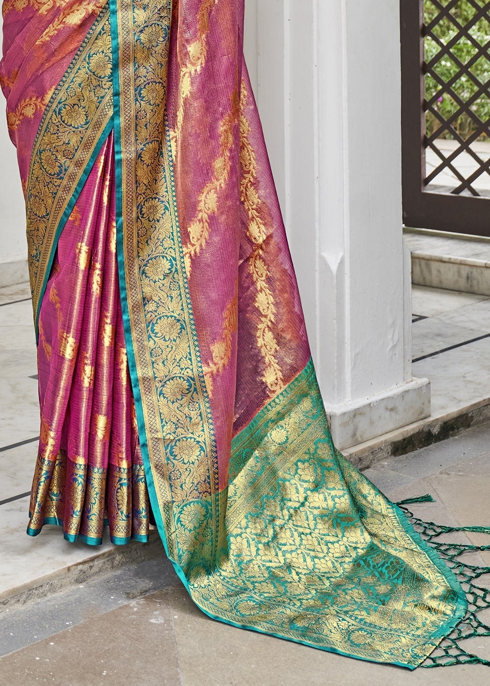Buy MySilkLove Blush Pink Zari Woven Organza Tissue Silk Saree Online