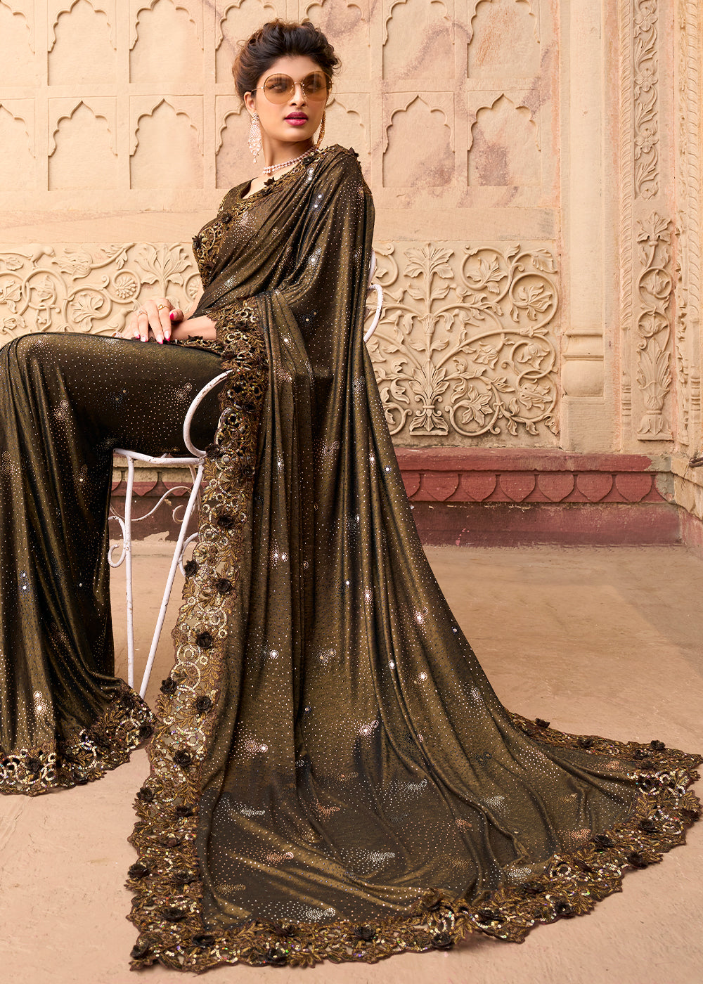 Buy MySilkLove Irish Brown Designer Silk Saree Online