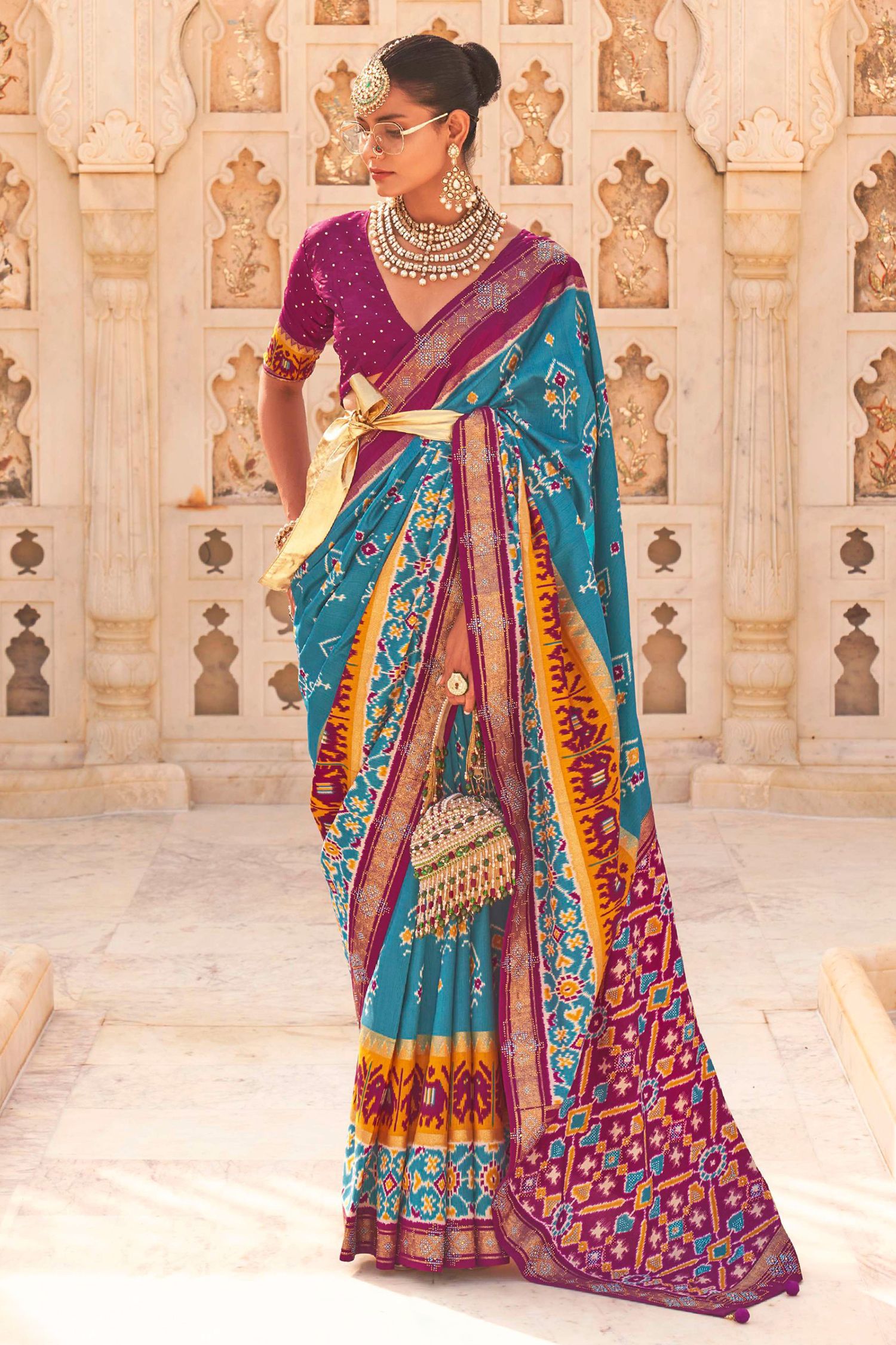 Buy MySilkLove Astral Blue Woven Patola Silk Saree Online