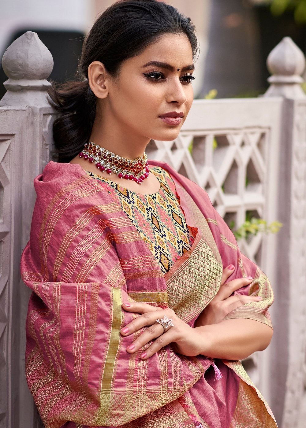 Buy MySilkLove Cinnamon Satin Pink Zari Woven South Silk Saree Online