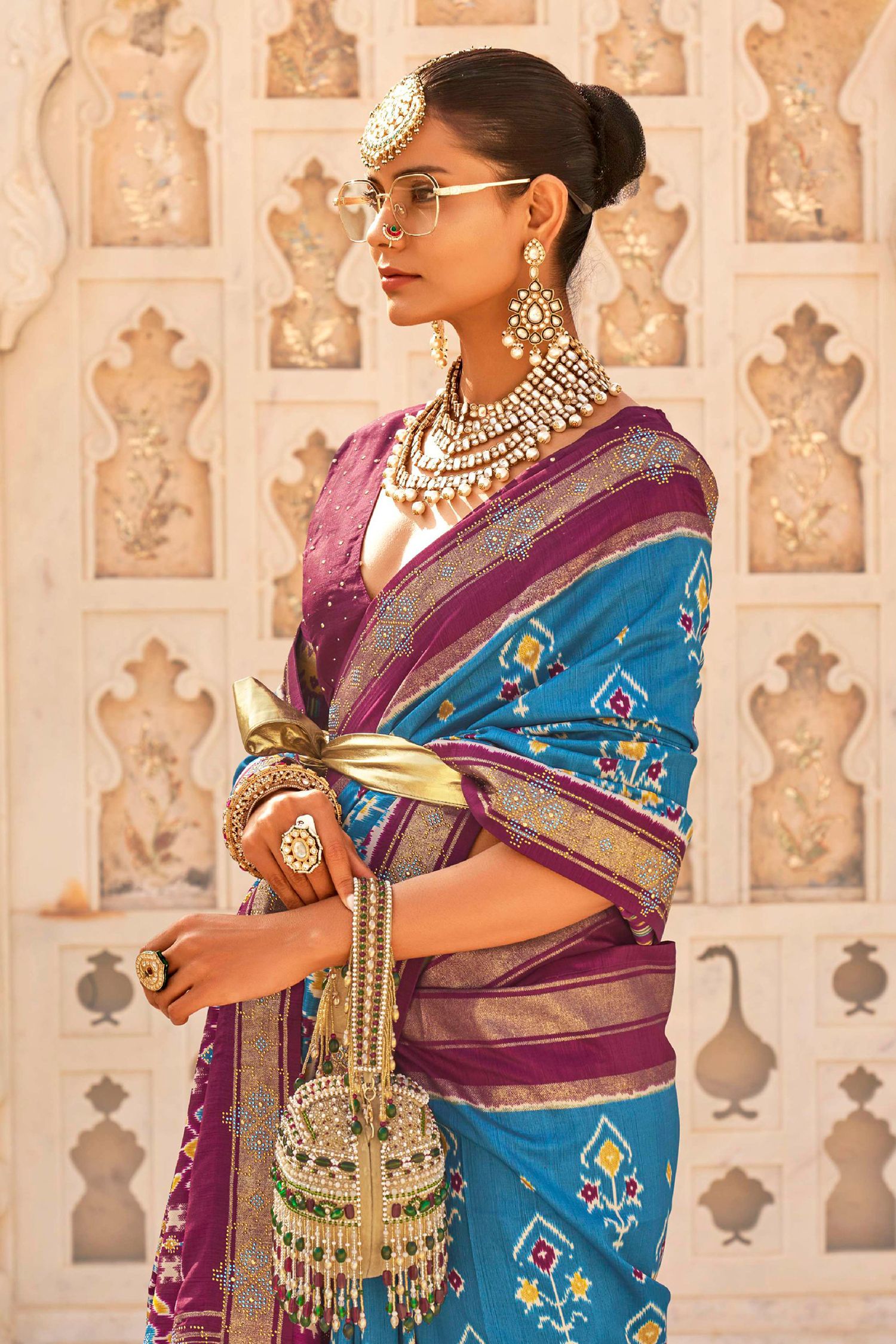Buy MySilkLove Astral Blue Woven Patola Silk Saree Online
