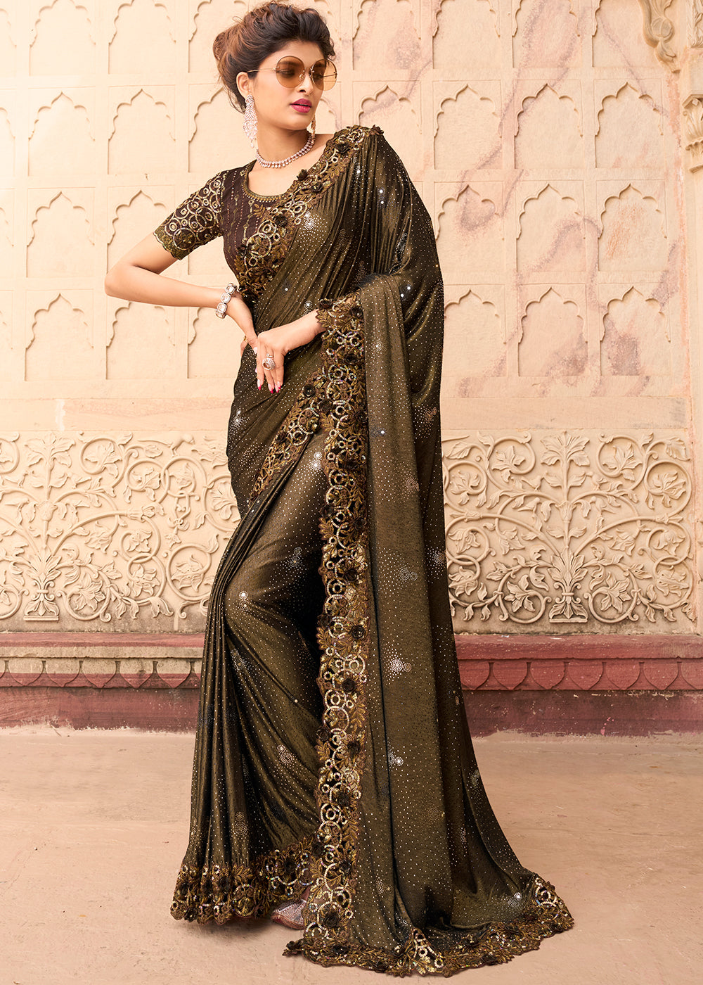Buy MySilkLove Irish Brown Designer Silk Saree Online