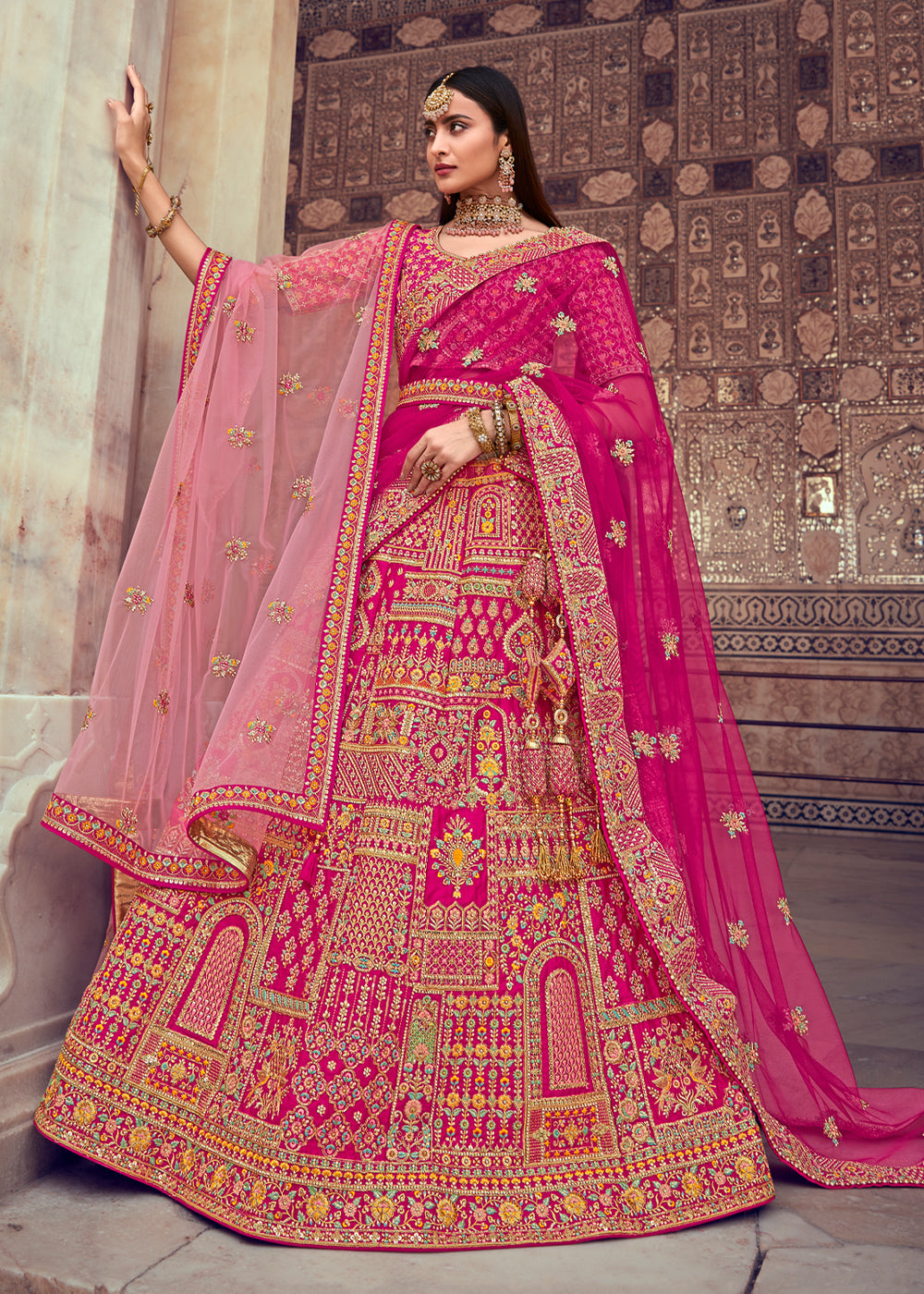 Buy MySilkLove Froly Pink Heavy Embroidered Designer Lehenga Online