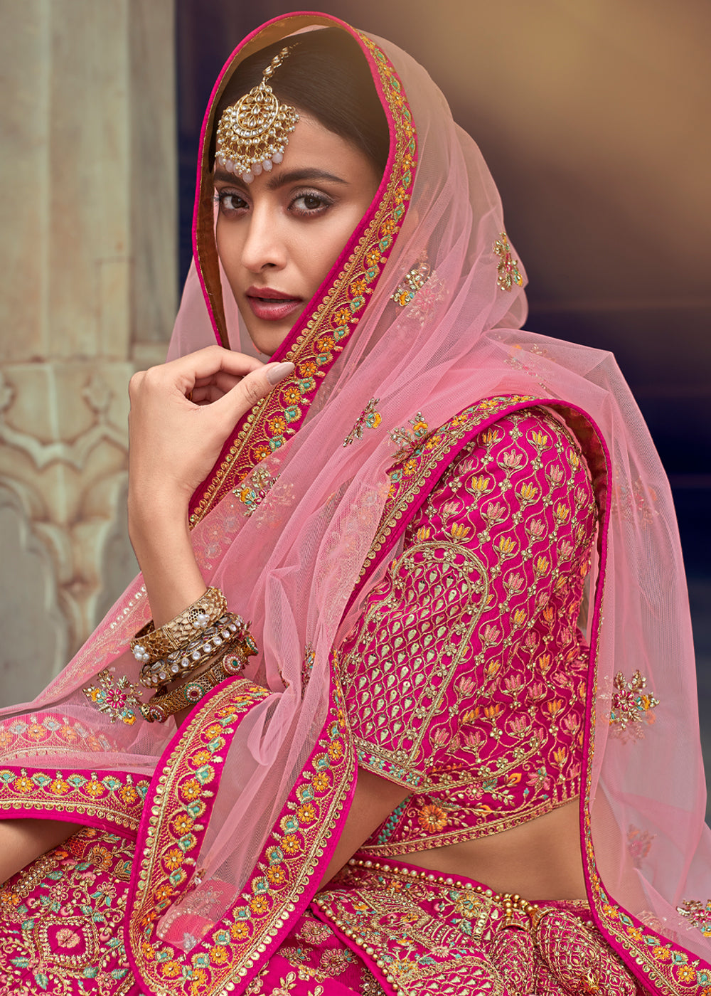 Buy MySilkLove Froly Pink Heavy Embroidered Designer Lehenga Online