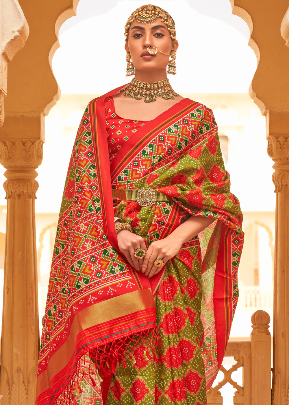 Buy MySilkLove Turmeric Green Printed Patola Tussar Saree Online