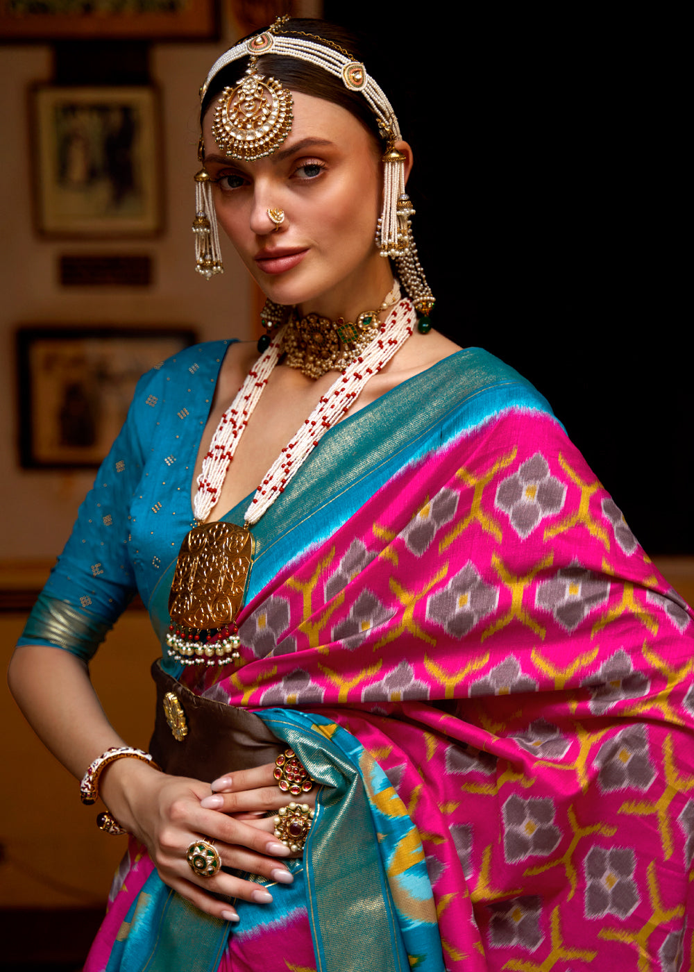 Buy MySilkLove Cabaret Pink and Blue Patola Silk Saree Online