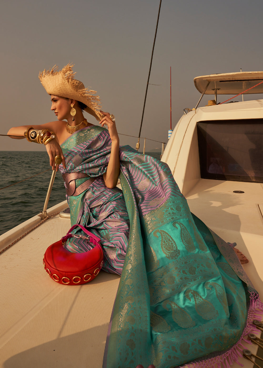 Buy MySilkLove Flax Smoke Green and Pink Dual Tone Banarasi Satin Silk Saree Online
