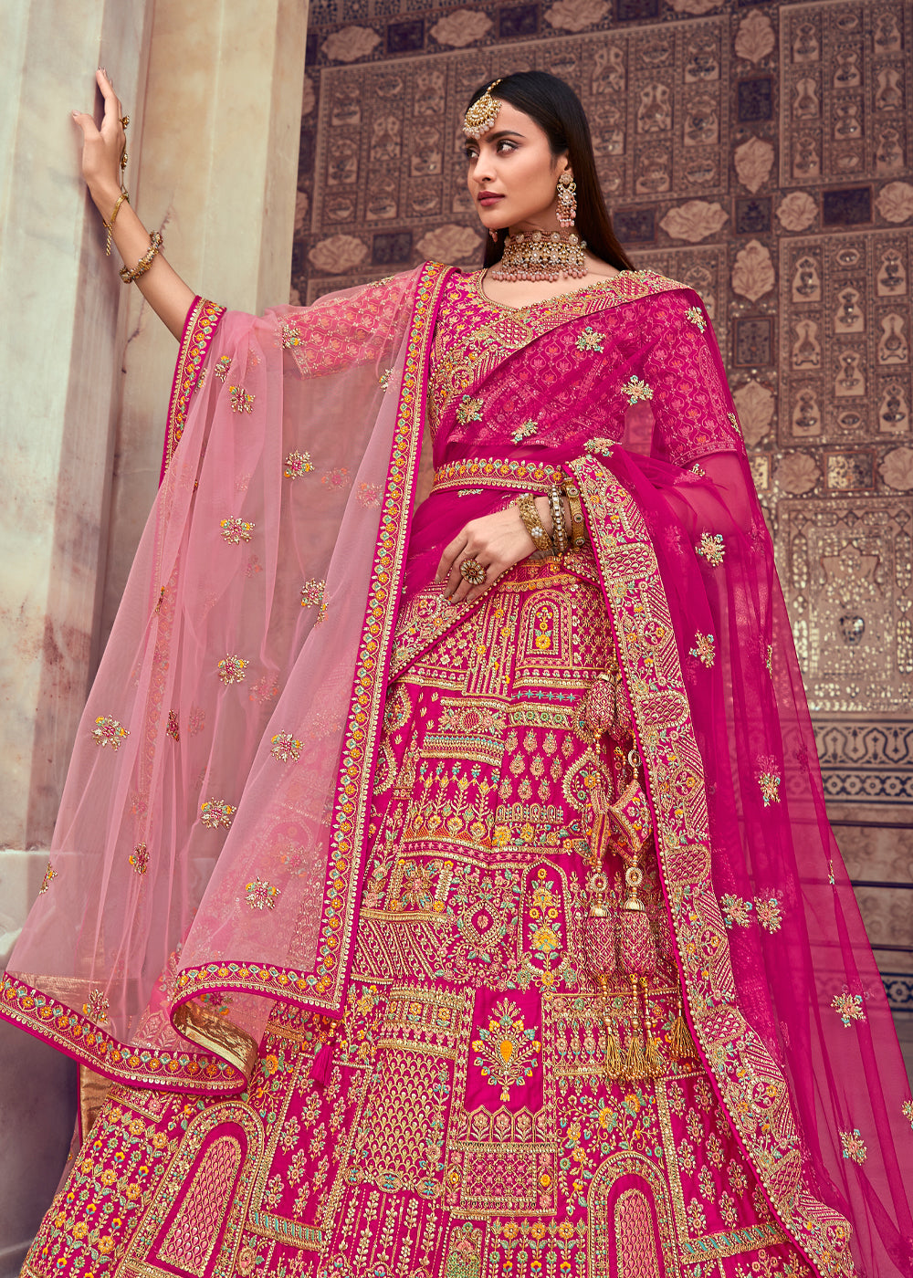 Buy MySilkLove Froly Pink Heavy Embroidered Designer Lehenga Online