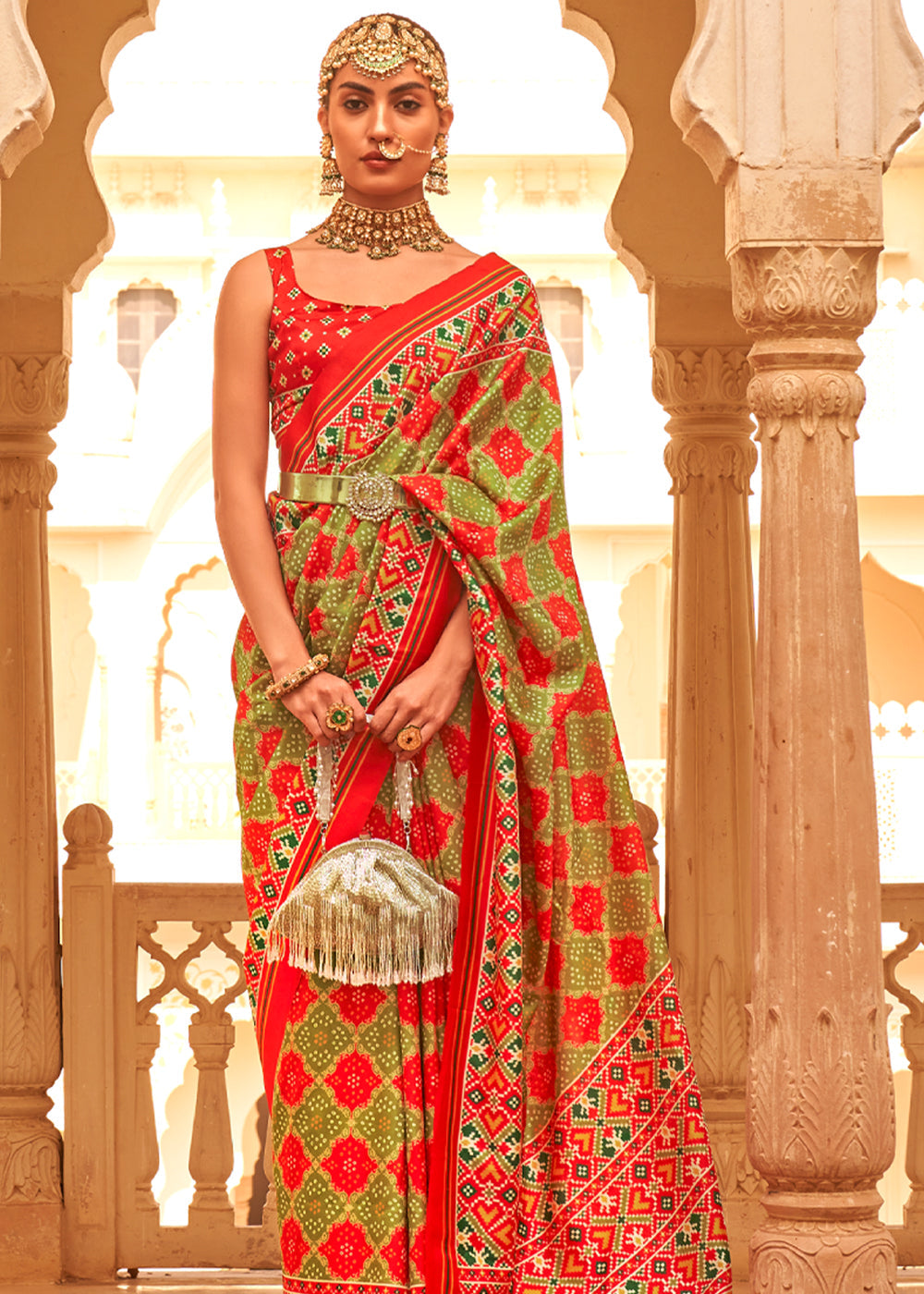 Buy MySilkLove Turmeric Green Printed Patola Tussar Saree Online
