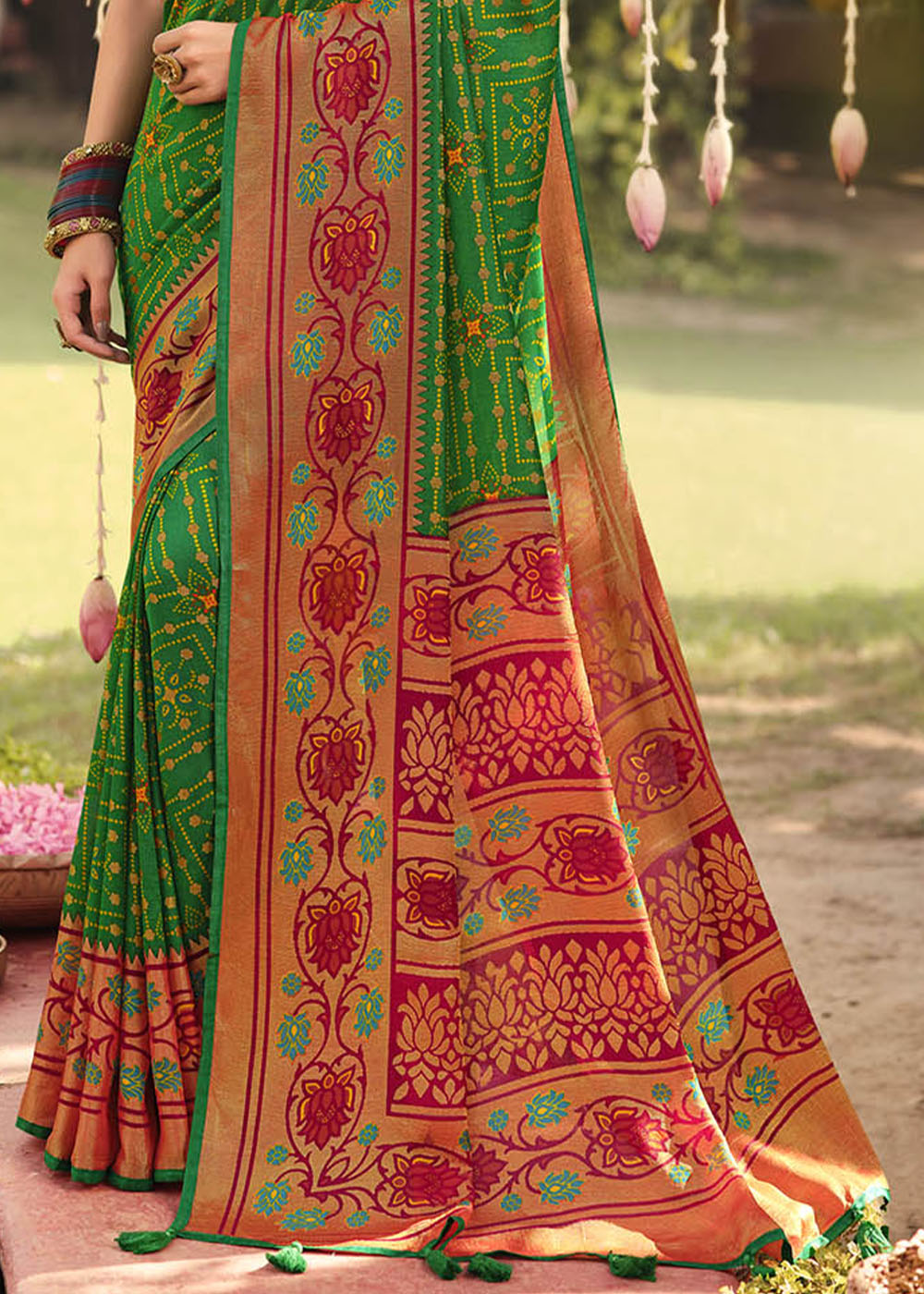 Buy MySilkLove Green Leaf and Red Soft Brasso Silk Saree Online