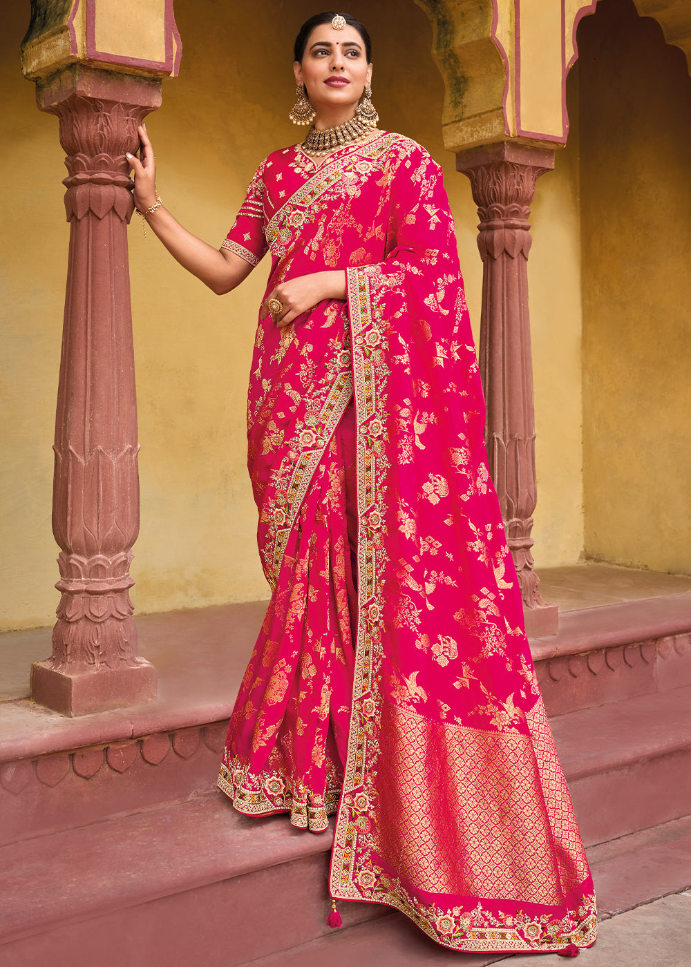Buy MySilkLove Carnation Pink Embroidered Dola Silk Saree Online