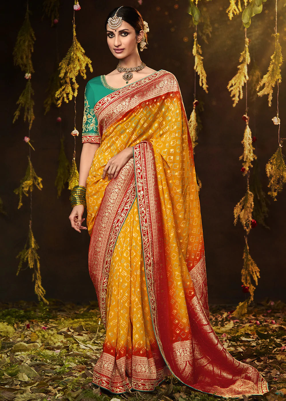 Buy MySilkLove Ochre Orange Woven Georgette Designer Saree with Embroidered Blouse Online