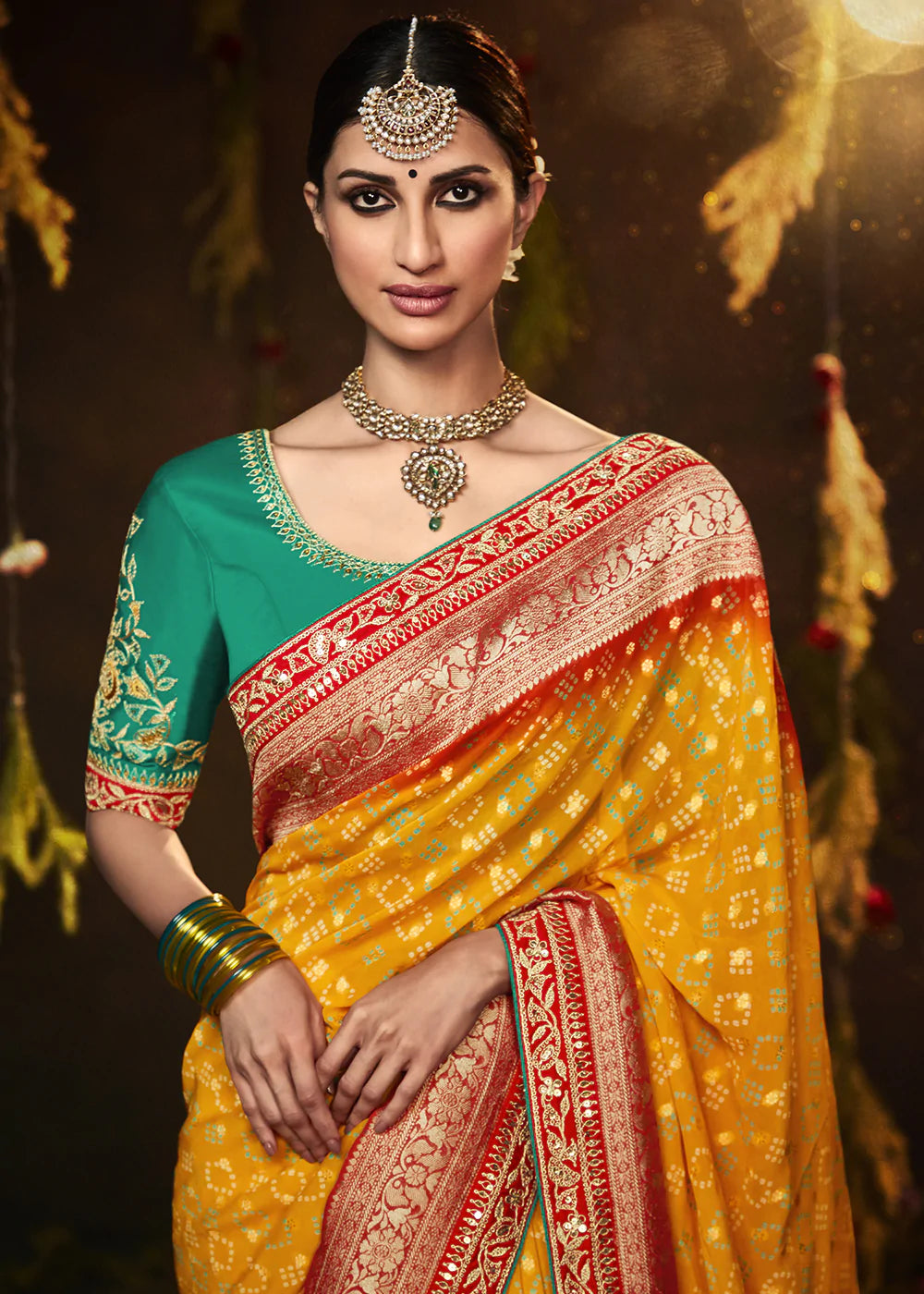 Buy MySilkLove Ochre Orange Woven Georgette Designer Saree with Embroidered Blouse Online