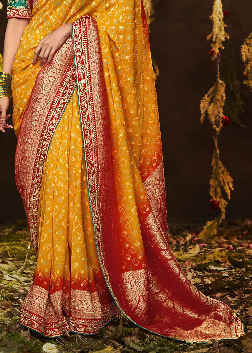 Buy MySilkLove Ochre Orange Woven Georgette Designer Saree with Embroidered Blouse Online