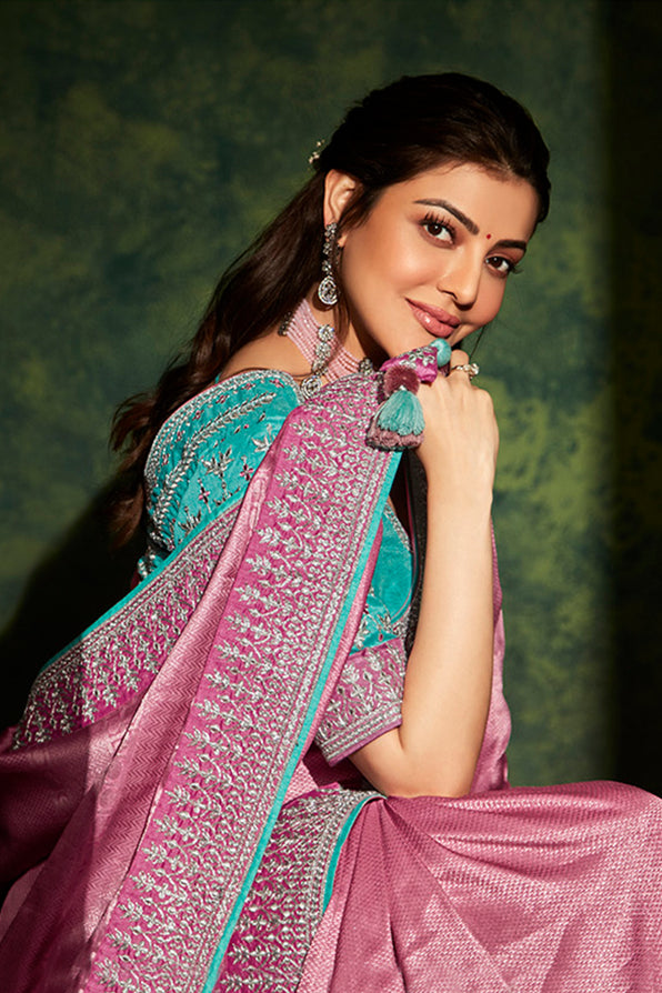Buy MySilkLove Shimmering Pink and Blue South Silk Saree Online