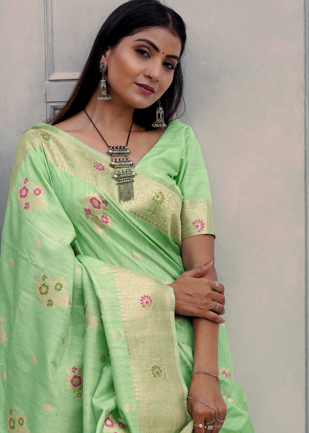 Buy MySilkLove Moss Green Banarasi Saree Online
