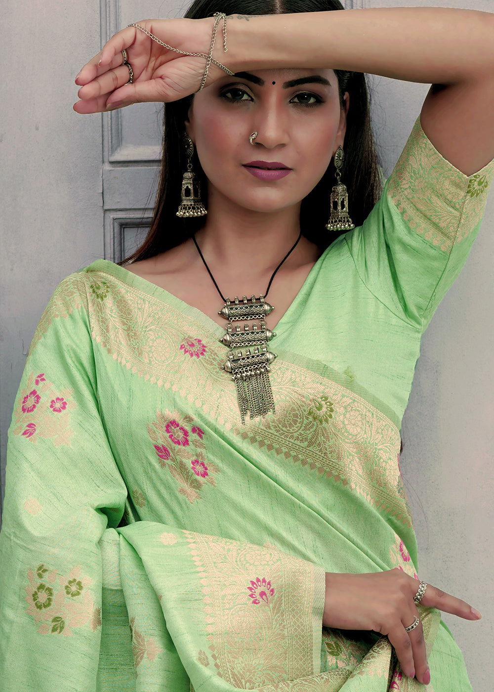 Buy MySilkLove Moss Green Banarasi Saree Online